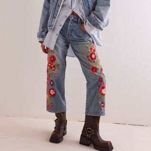 NWT Free People Willow Floral Embroidered Jeans, 28